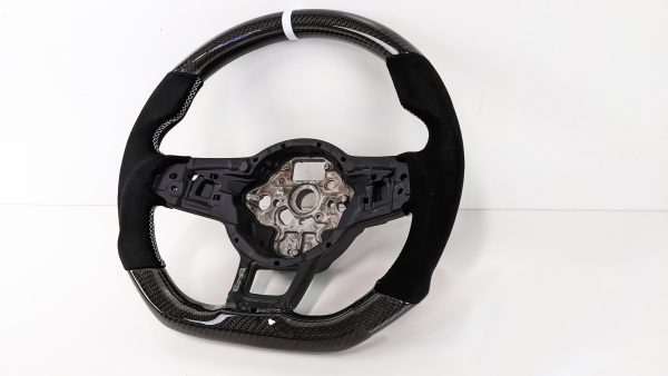 Carbon CF Alcantara Steering Wheel White Stitching / White Line for VW GOLF Jetta Polo Tiguan MK7 R GTI